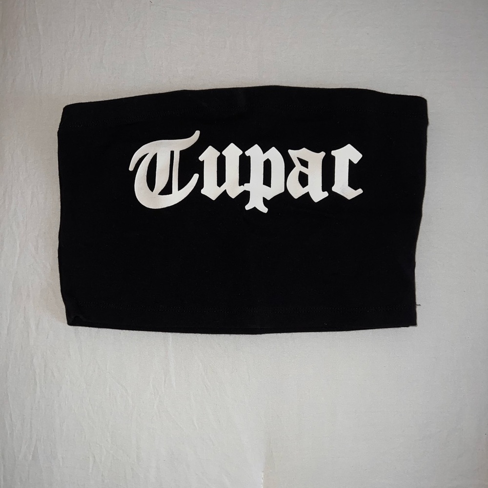 Black Tube Top with White 'Tupac' Print